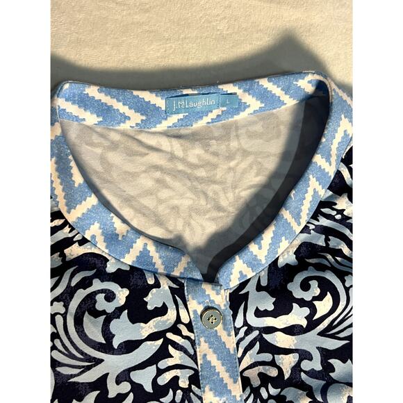 J. McLaughlin Catalina Cloth Blue Scroll Dress Size Large - Picture 3 of 8